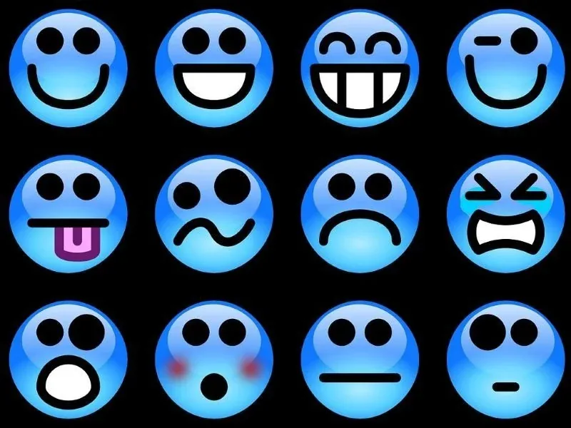 Blaue Smileys mit unterschiedlichen Gesichtsausdrücken